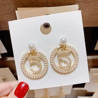 personality new circle earrings luxury pearl number 5 pendant earring party bar for woman