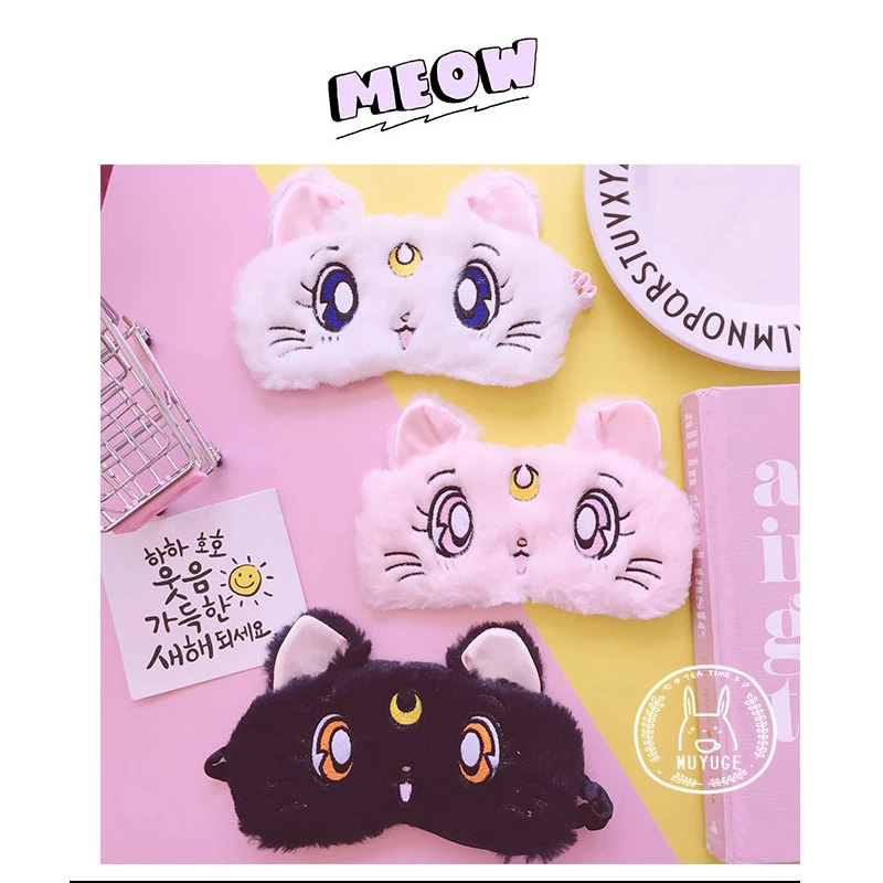 Sleep Plush Mask Cute Cat Blindfold Sailor Moon Sleeping  Sort Bandage Night Eye Cover Patches Dream For Girl Mask Health Nap