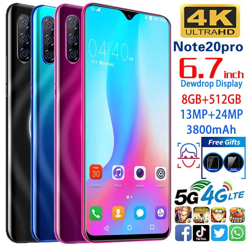 Смартфон Note20 pro сотовый телефон MTK6595 3G разблокированный смартфон 8 гб + 512 13 мп 24 мп.
