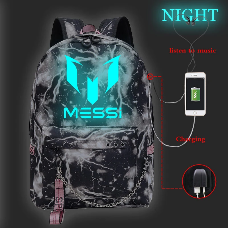 

Messi Backpack USB Charging Backpack Travel Backpack Luminous USB Design Backpack School Shoulders Bag Fashion Accessory