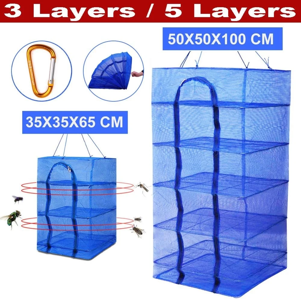 3/5 Tiers Air Drying Net Vegetable Dehydrator Fruit Meat Fishing Jerky Food Beef Closet Drying Rack for Herbs Organizer Freshne