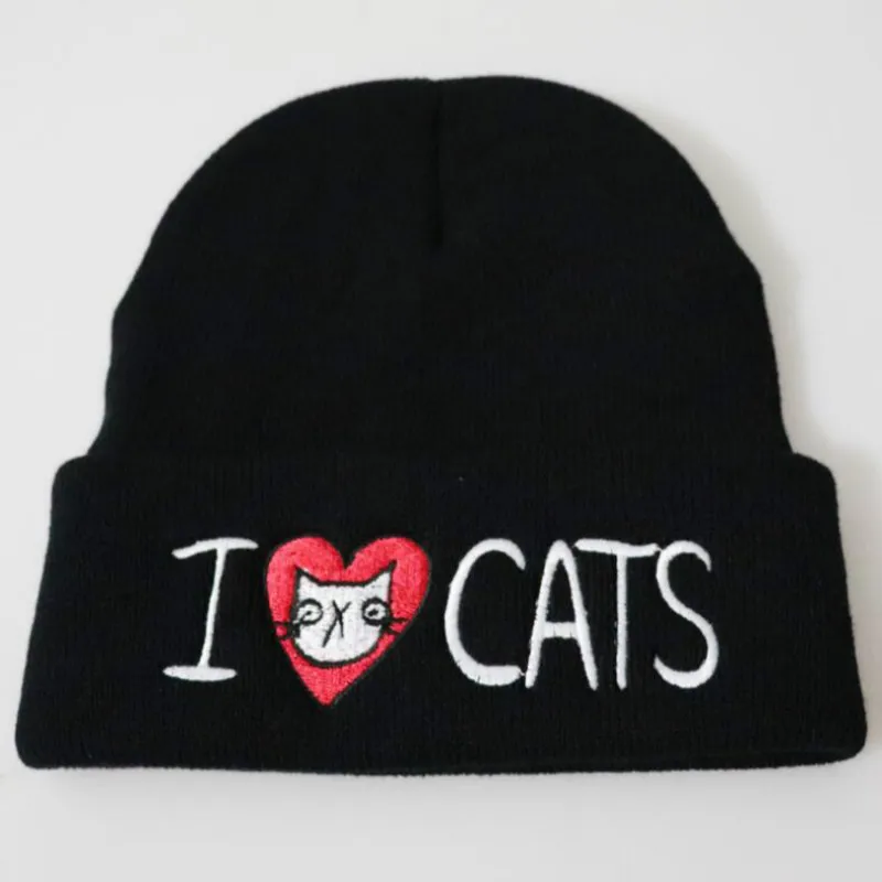 Женская зимняя шапка с вышивкой I LOVE CATS уличная одежда в стиле хип хоп женская