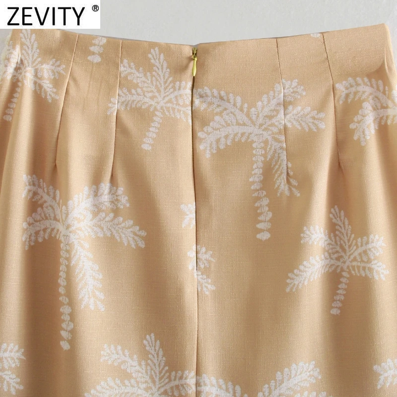 

Zevity Women Tropical Leaves Print Casual A Line Midi Skirt Faldas Mujer Female Tassel Stitch Side Split Summer Vestidos QUN753