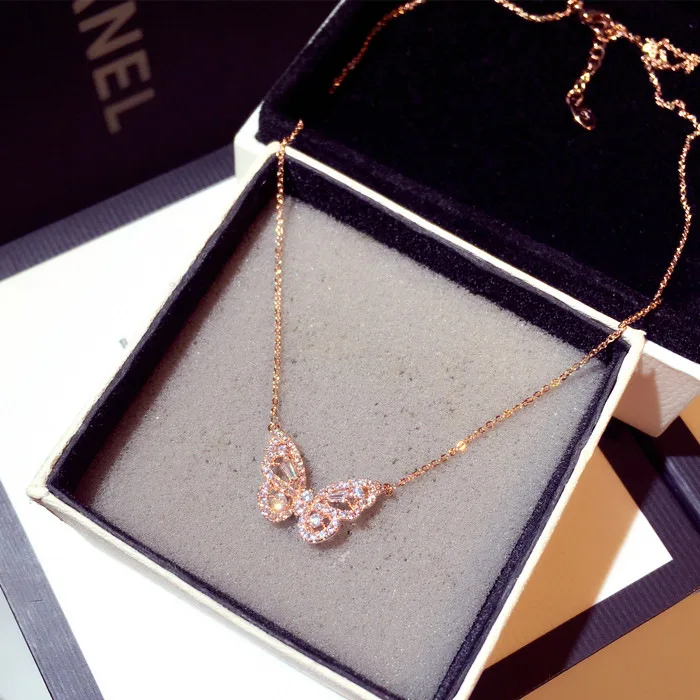 S925 Silver Earrings necklace Full zircon Butterfly Female Temperament Korean Personality Simple Wild Net Red | Украшения и