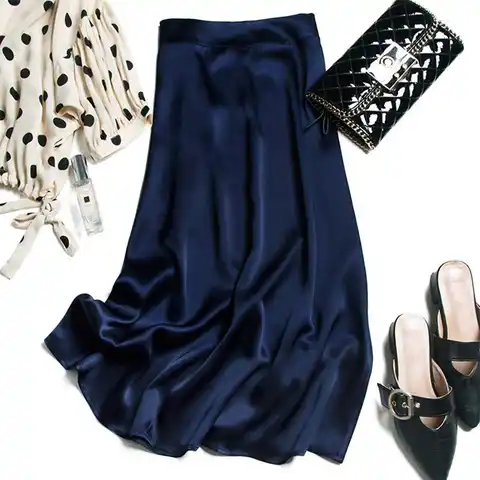 2023 Vintage Korean Satin Women Skirts Elegant High Waist Office Lady Autumn Long Skirts Fashion Faldas Mujer M30541