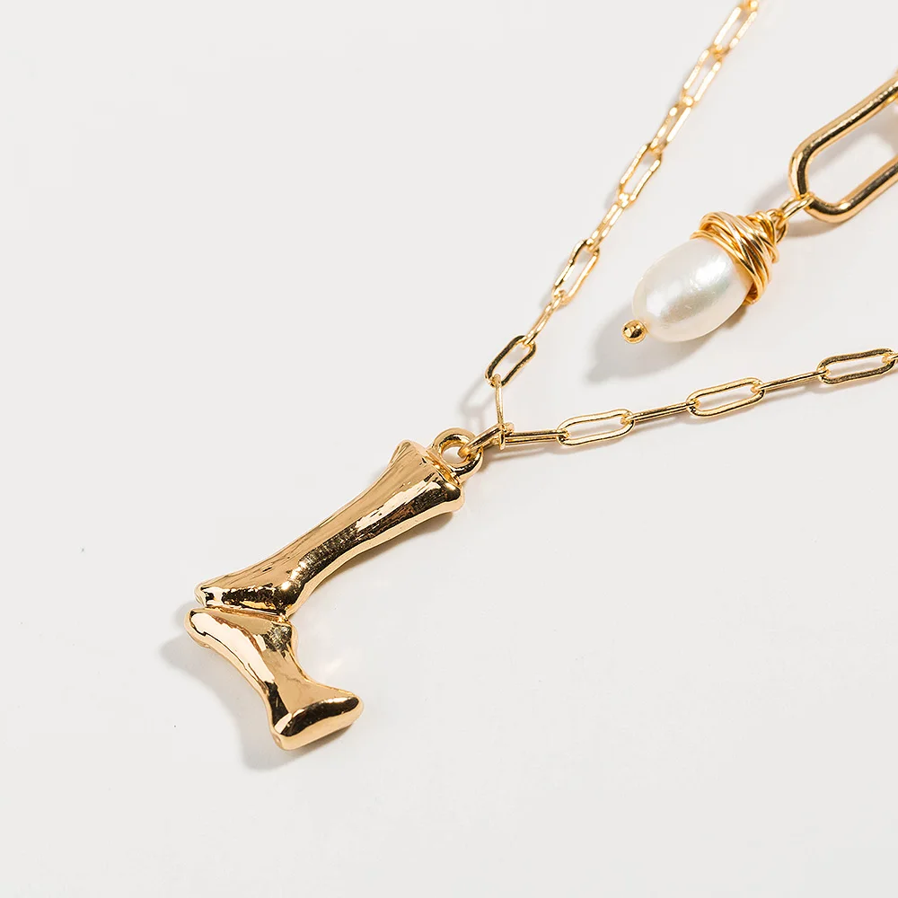 Модное ожерелье с пресноводным жемчугом и буквой инициала Золотое