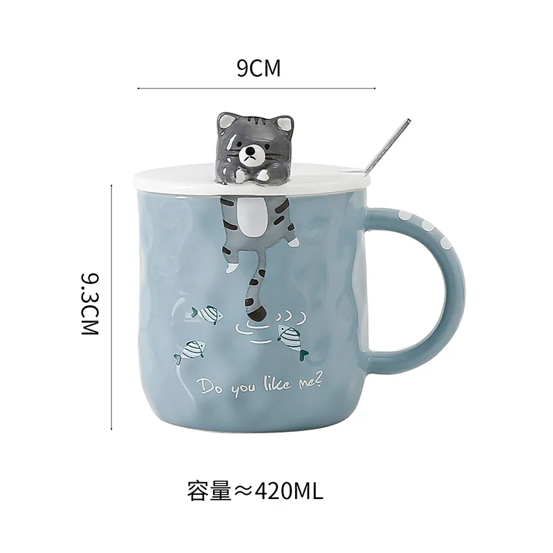 Creative Design Embossed Animal Mug with Lid Spoon Coffee Cute Cat Tea Cup Eco-friendly Drinkware | Дом и сад