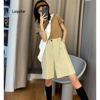 women shorts 2021 wide leg high waist shorts pleated female casual loose suit shorts large size clothes