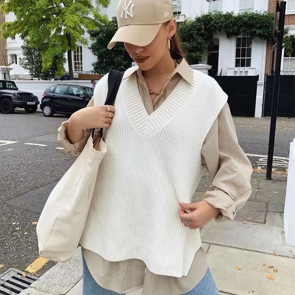 

Женский вязаный жилет с V-образным вырезом, свободного покроя