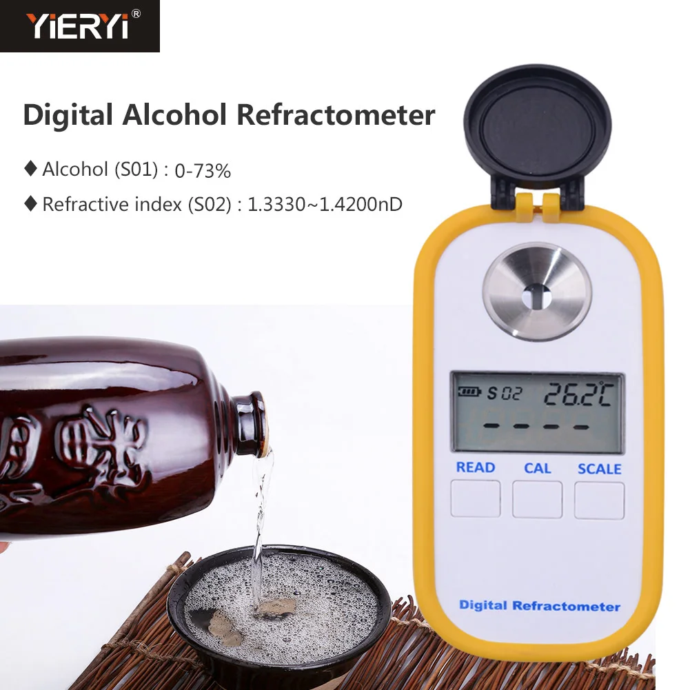 Yieryi DR403 Digital Alcohol Refractometer 0-73 Refractive Index 1.3330-1.4200 Beer Auto Replenishment Fast Alcohol Tester