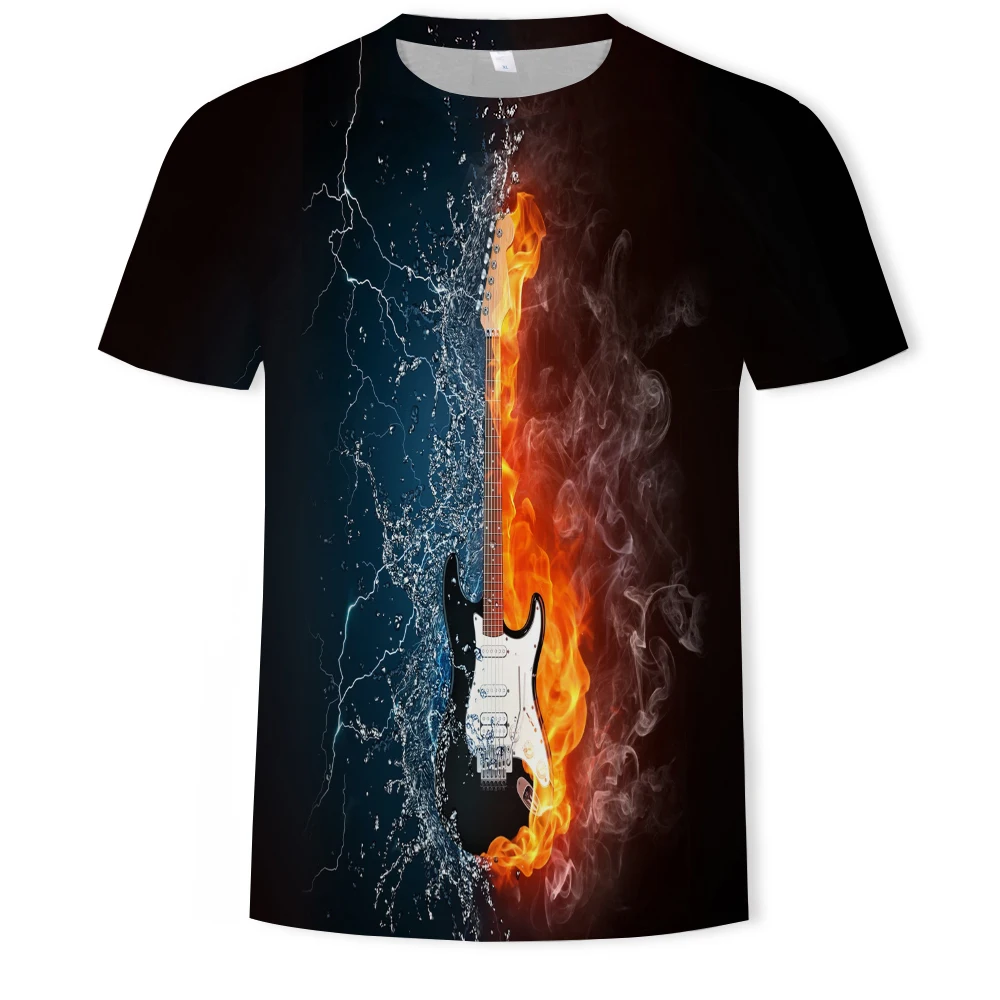 

Summer cool explosion guitar 3D printing fashion casual T-shirt men and women street fashion Harajuku T-shirt