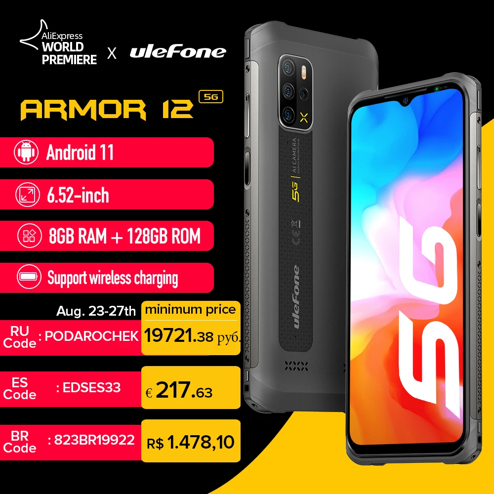 Ulefone Armor 12 5G Защищенный смартфон Прочный телефон 128ГБ ROM Android 11 Водонепроницаемый