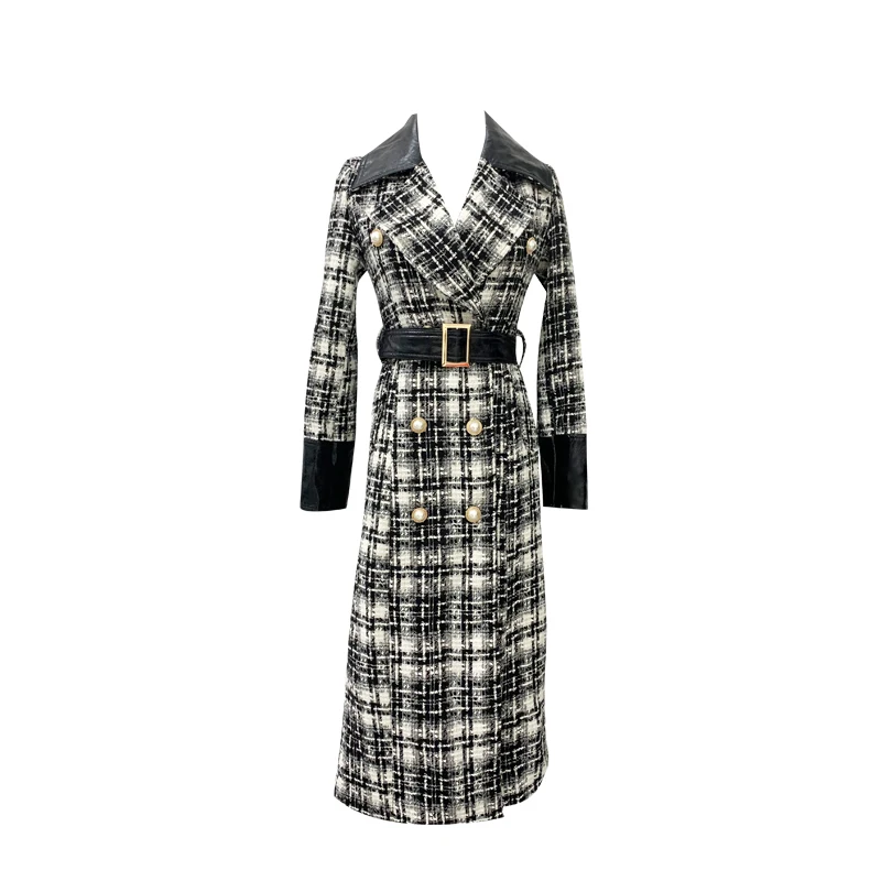 

Tweed Wool Coat women's 2021 autumn and winter new Plaid suit collar coat mid length over knee coat thickening