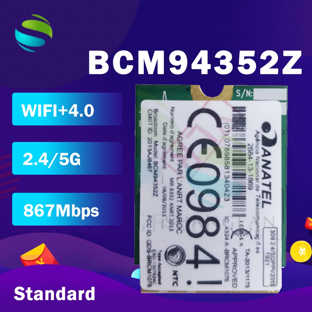 BCM94352Z BCM94352 DW1560 NGFF 867 Мбит/с 802.11ac Bluetooth 4 0 Wlan карта|wlan card|bluetooth cardbcm94352z ngff |