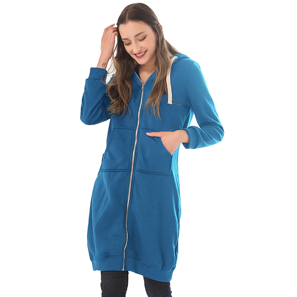 Silk Blue Wisalo Осень Зима повседневные женские длинные толстовки Толстовка пальто на молнии Верхняя одежда куртка с капюшоном размера плюс бархатная Верхняя одежда Топы - Цвет: Silk Blue