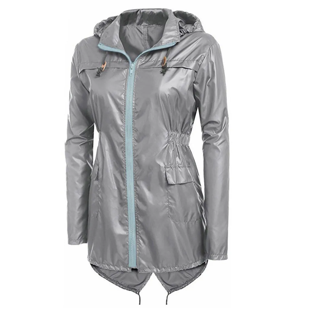 Plus Size Women's Lightweight Hooded Raincoat Waterproof Active Outdoor Rain Jackets Casual Solid Color Cycling Coat For
