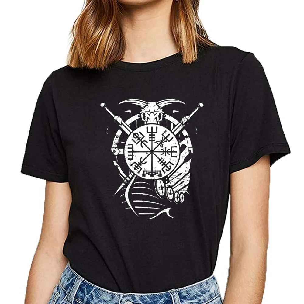 Женские футболки vegvisir viking навигации компас повседневная черная Хлопковая