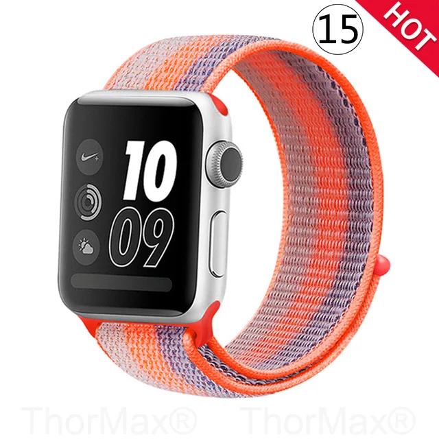 Ремешок для часов Apple Watch 4 серии 5 4 3 мягкий легкий дышащий нейлоновый спортивный ремешок 38 мм 42 мм 40 мм 44 мм Ремешки для наручных часов - Цвет ремешка: 15-Orange Stripe