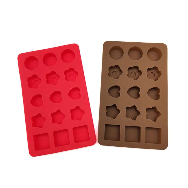 

15 Cavity Silicone Chocolate Mold Love Heart Flower Shape Star Round Square Silicone Ice Tray Chocolate Jelly Mold Baking Mold