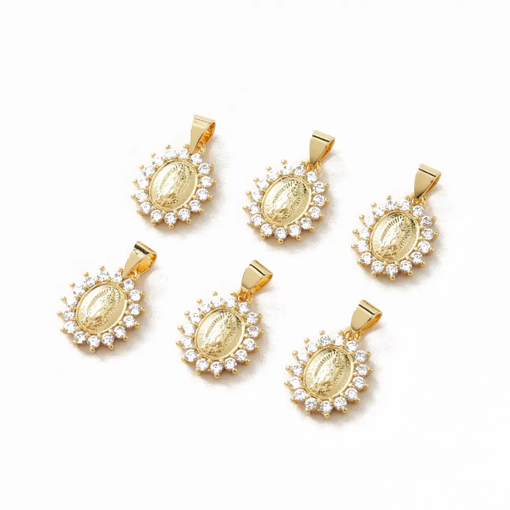 

Ожерелье Дева Мария с позолотой 14 к, циркониевая подвеска, Ювелирная фурнитура «сделай сам», медные аксессуары ручной работы, 2 шт.