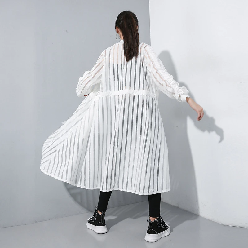 CHICEVER перспективная полосатая ветровка для женщин с круглым вырезом и длинными