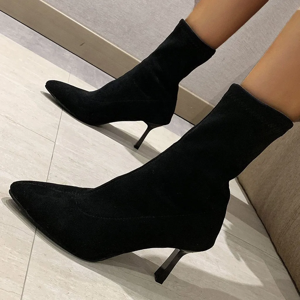 Европейский стиль женские пикантные зимние однотонные носки с острым носком