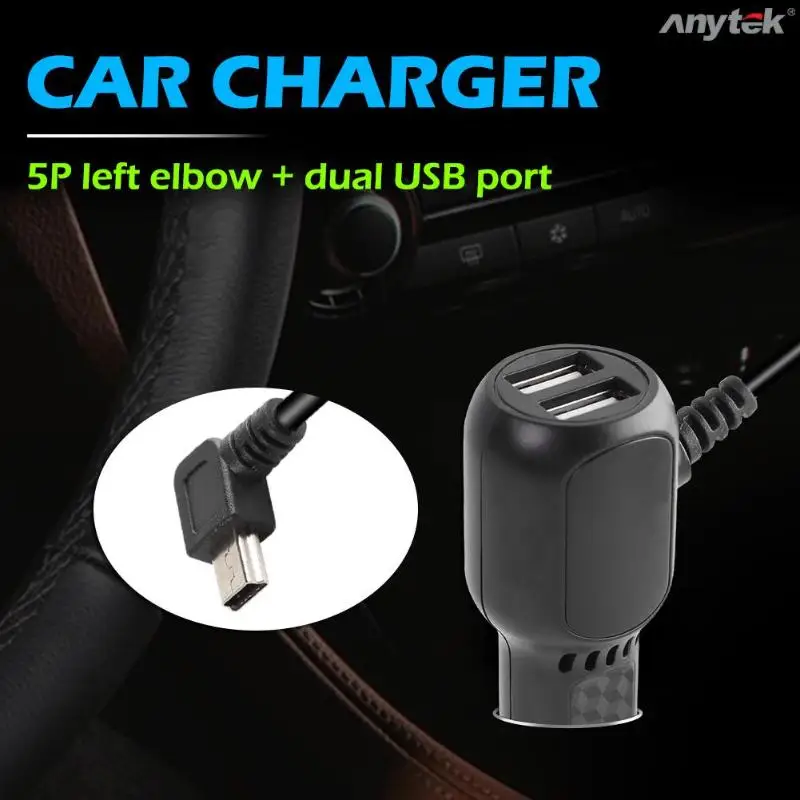 Anytek 3 5 метр 5V 3A изогнутое мини USB Автомобильное зарядное устройство с 2 usb-портом