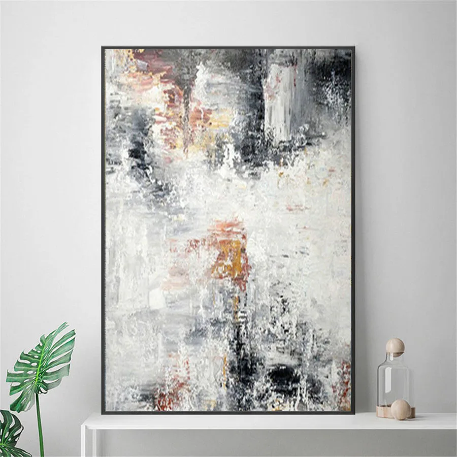 

Hand Painted oil Canvas Painting Vertical Modern Art Minimal Painting Canvas Wall Art Original Painting Black White Home Decor