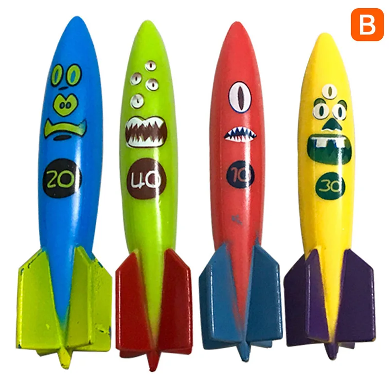 

4 Pcs Kids Diving Toys Shark Rocket Throwing Toy Funny Swimming Pool Diving Game Children Dive Summer Accessories Toy