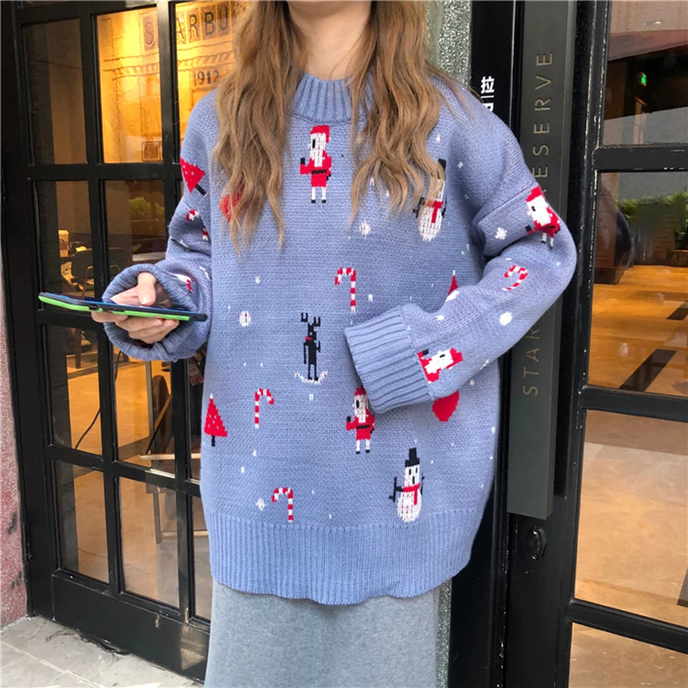Женский вязаный Рождественский толстый свитер со снеговиком осенне-зимний