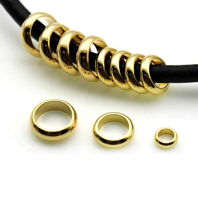 50 шт./лот бусины из нержавеющей стали с золотым большим отверстием