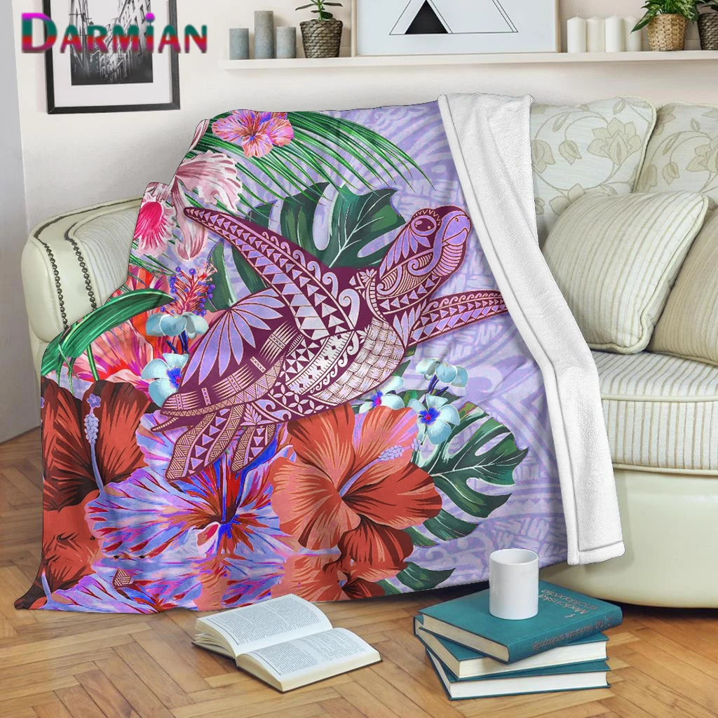 

DARMIAN Hawaii Polynesian Hibiscus Turtle Design Throws Blanket for Adults Couch Office Soft Plush Nap Thin Quilt Summer Blanket