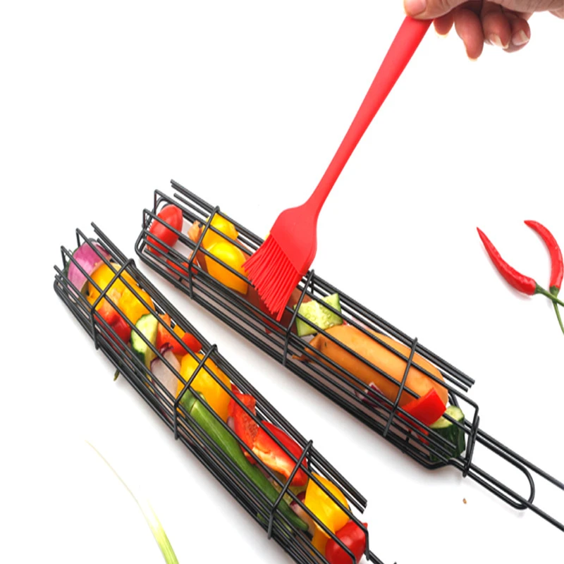 Барбекю гриль сетка колбаса клип с деревянной ручкой барбекю корзина Гриль