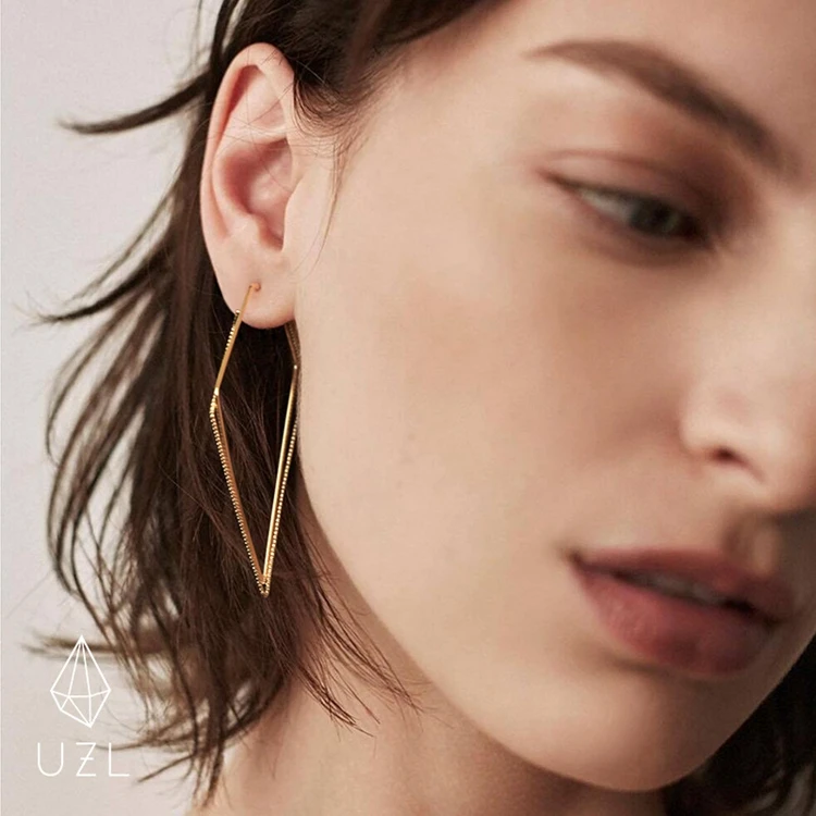 2019 корейские новые эффектные геометрические серьги с ромбовидным узором золотые