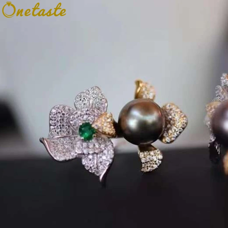 

925 Sterling Silver Multi Color Electroplating Tahitian Pearl Ring For Women Zircon Flower Gorgeous Trendy Rings Christmas Gift