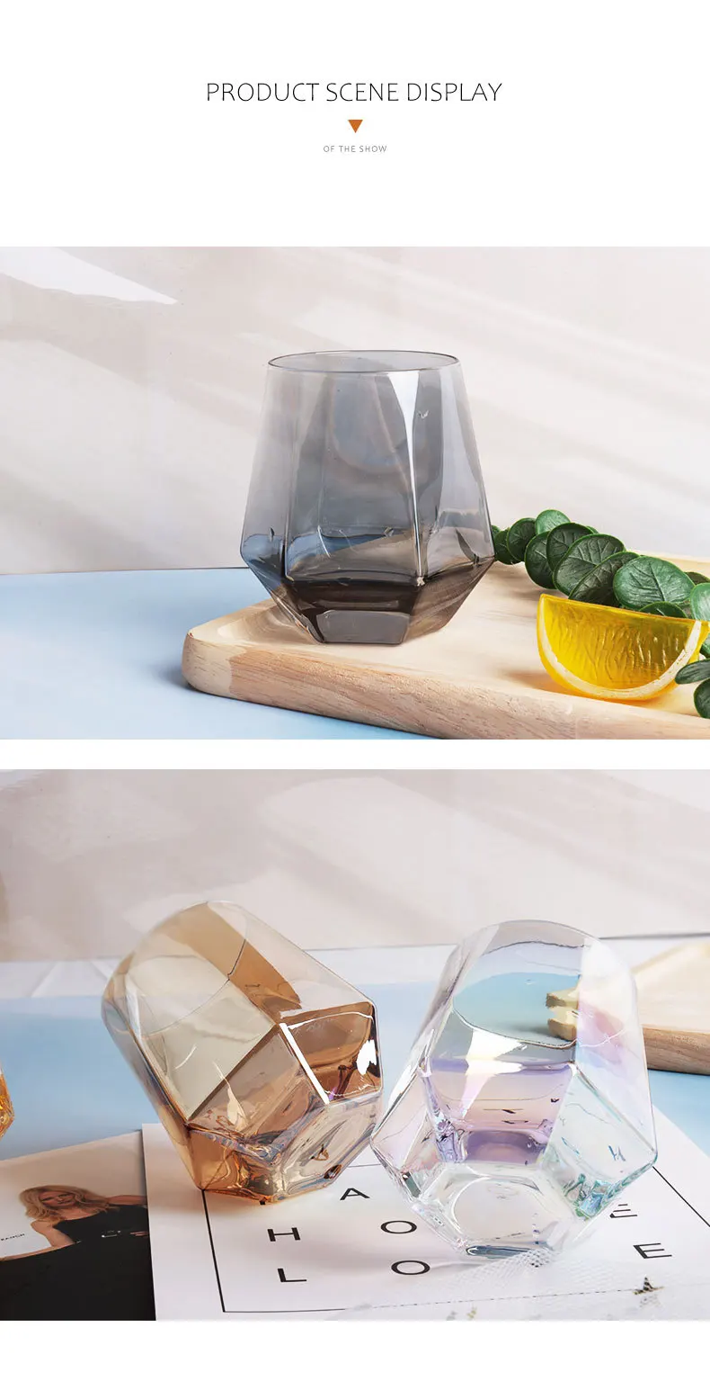 

Nordic light luxury six-sided glass home diamond glass water glass whiskey glass geometric wine set ins ZD