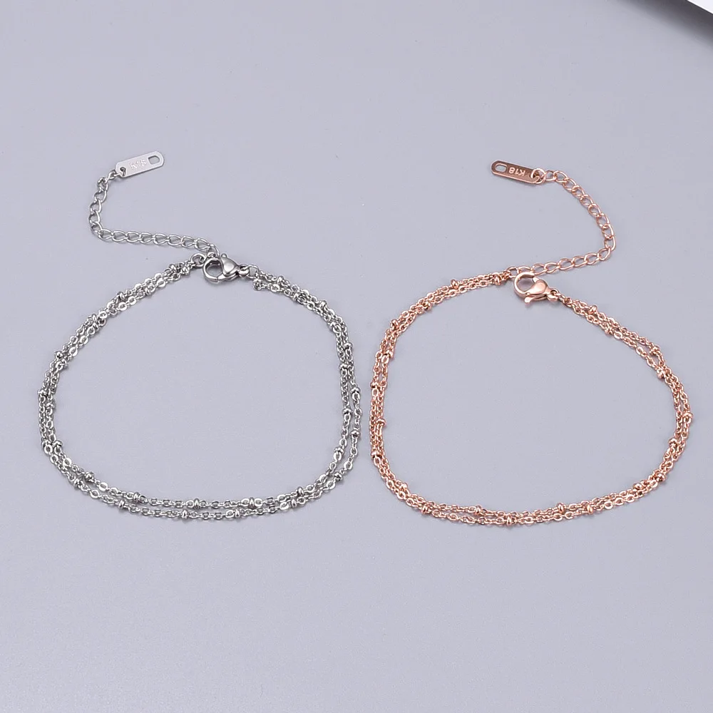 

Fashion Gold Plated Stainless Steel Bracelets For Women Bead Chain Double Layer Bracelet Jewelry Gift