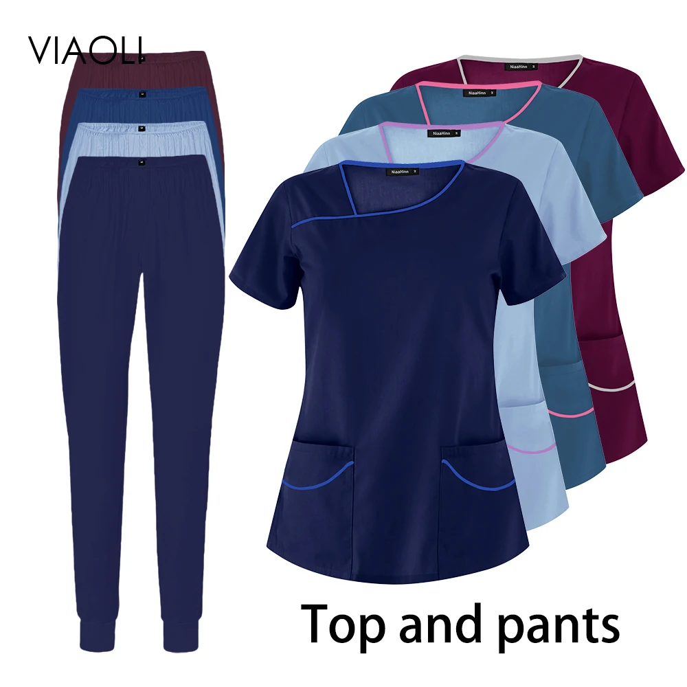 

Pure Color Unisex Medical Clinic Dentist Overalls Operating Room Medical Uniforms High Quality Scrub Two-piece Spa Lab Wholesale