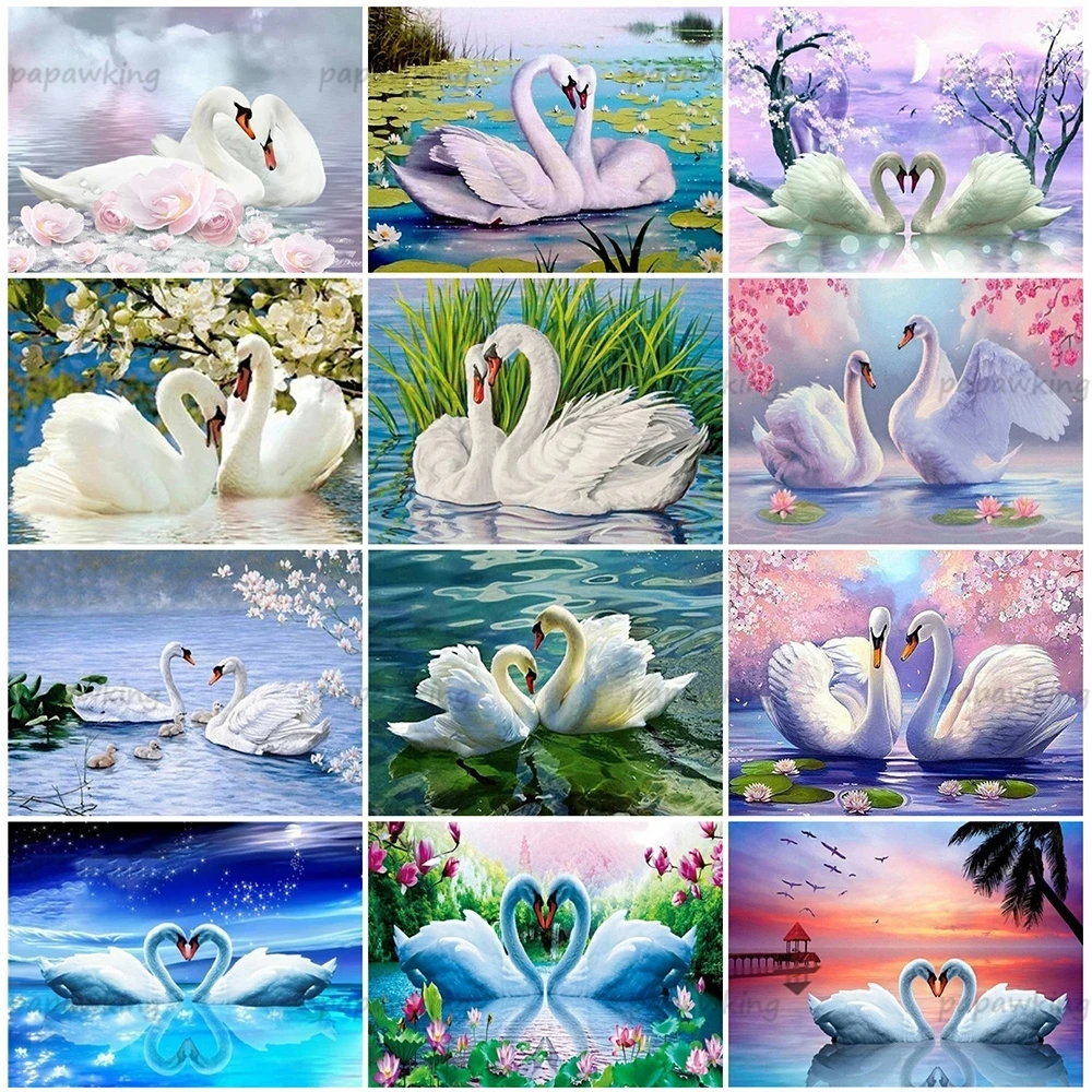 

Papawking Full Square Round Diamond Painting Swan Cross Stitch Diamond Embroidery Animal Rhinestones Kit Art Picture Handicrafts