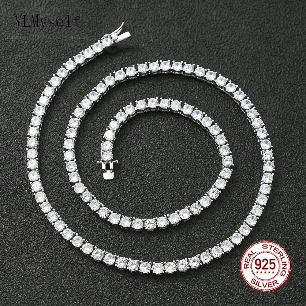 Promo 100% Guarantee Real 925 Sterling Silver 41/45/50/55CM Tennis Necklace 3/4mm Zircon Chain Unisex Choker Fine Jewelry
