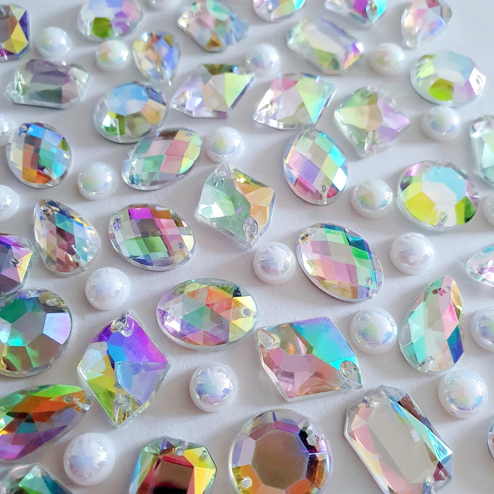 6 разных форм 160 шт. пришивные стразы AB для сценических вечерних танцевальных