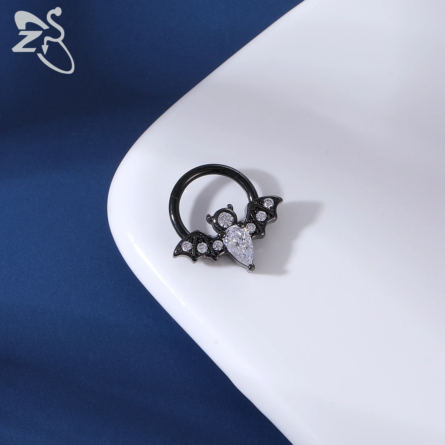 ZS 1 шт. дизайн летучая мышь CZ Кристалл носа кольцо 316L из нержавеющей стали