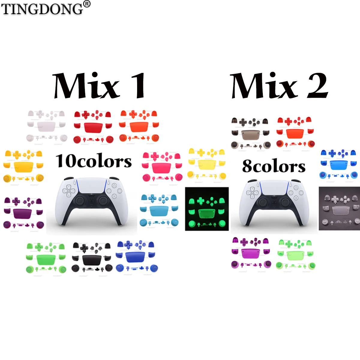 

54PCS Gamepad Replacement Button For PS5 Controller Button Joystick Thumb Stick Grip Key Gamepad Shell Replacement Parts Set