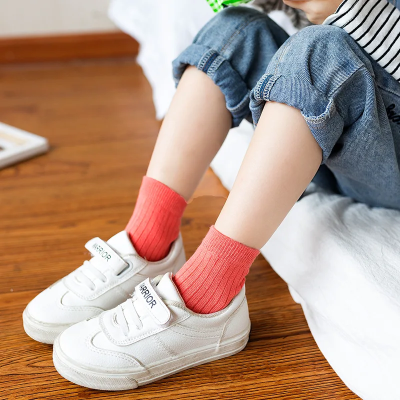 Calcetines de algod&oacute;n para reci&eacute;n nacidos, medias cortas acanaladas a rayas para ni&ntilde;os de 0 a 6 a&ntilde;os, calcet&iacute;n de Color liso-2