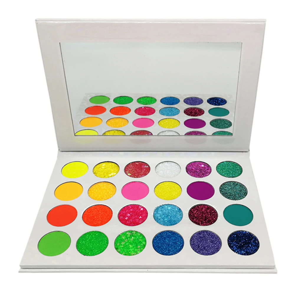 OEM 24 Colors Bright Colorful Pigmented Eyeshadow Palette Private Label Summer Glitter Eye Makeup Top Custom Logo Low MOQ