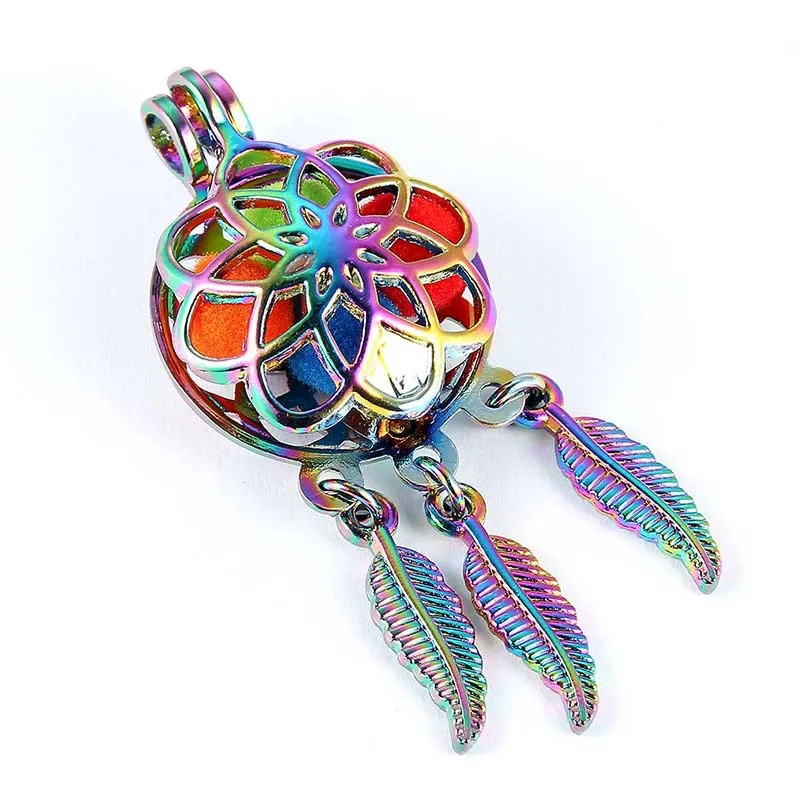 Радужный цветок Ловец снов листья бусины лист клетка кулон эфирное масло