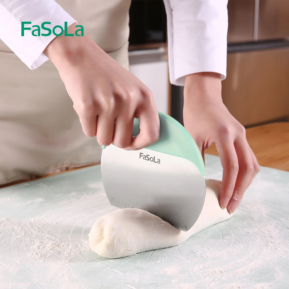 

FaSoLa 2 в 1 Нержавеющая сталь скребок слайсер шпатель тесто резак ролик режущий диск со шкалой торт сделать Кухня выпечки инструменты