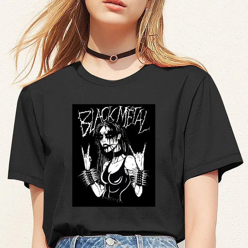 Женская футболка с коротким рукавом черная Свободная Повседневная в готическом