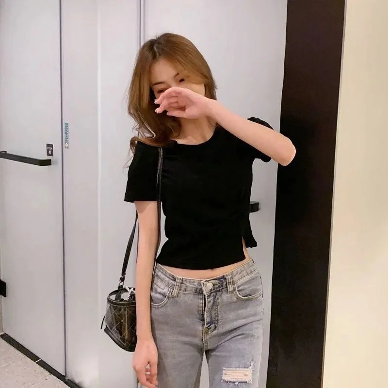 

Minority design side slit irregular T-shirt women's short sleeve ins summer 2021 new style short style Spice Girl Top