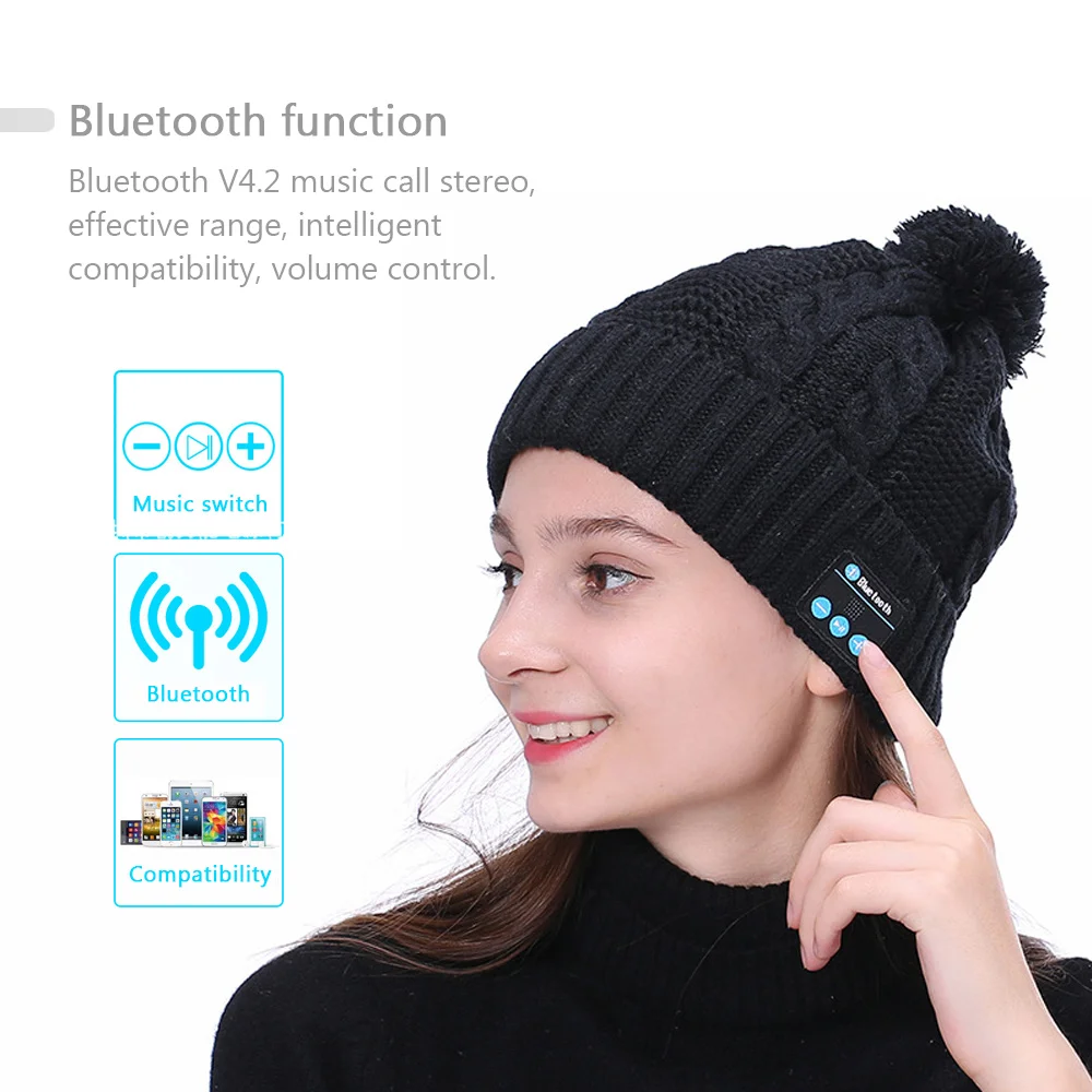 Модная шапка бини, шапка, беспроводная Bluetooth гарнитура, гарнитура, динамик, микрофон, зимняя, для спорта на открытом воздухе, стерео, музыка, шапка